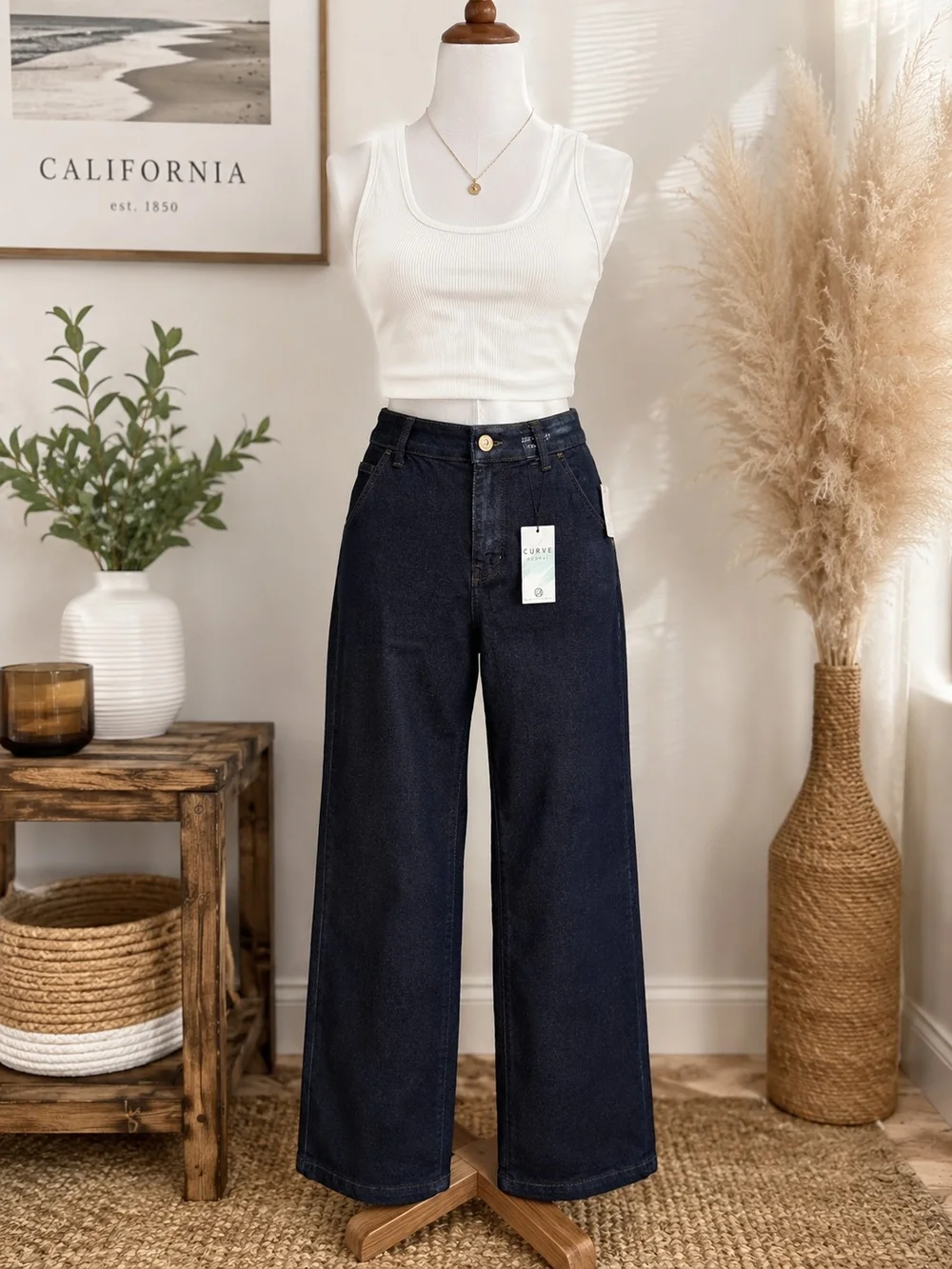 NWT Curve Appeal High Rise Wide Leg Jeans Size 8/29 Dark Wash Denim - Picture 1 of 10
